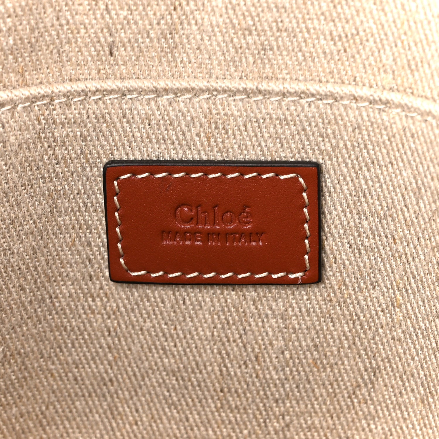 Chloe Linen Calfskin Medium Woody Ribbon Tote White Brown 6 of 10