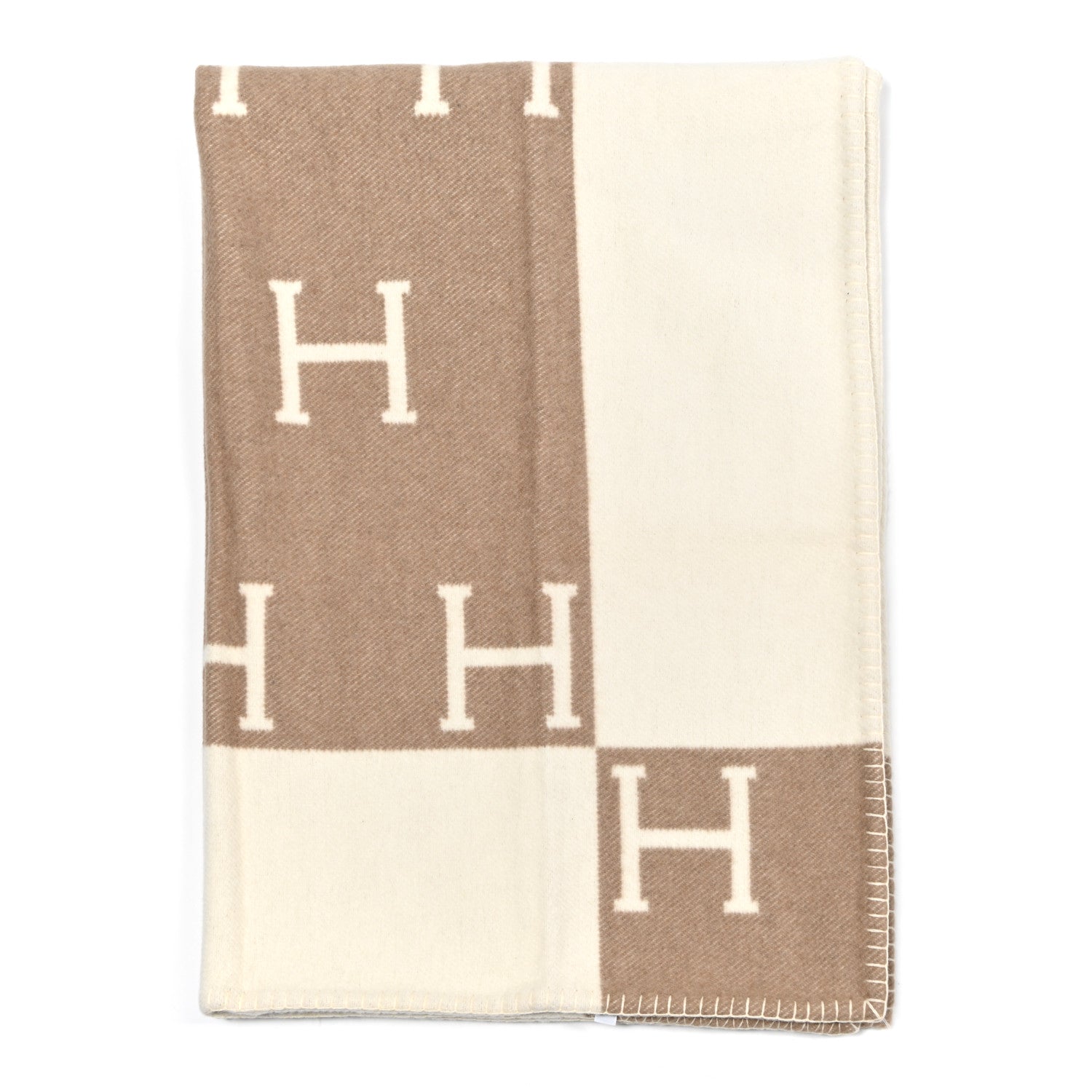 Hermes Wool Cashmere Avalon Baby Blanket Noisette Moyen White 1 of 3