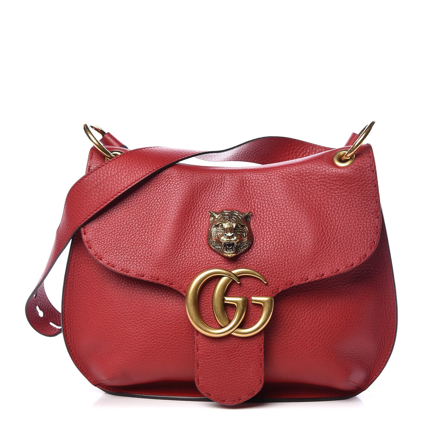 Cellarius Calfskin Feline GG Marmont Flap Shoulder Bag Vulcanic Red