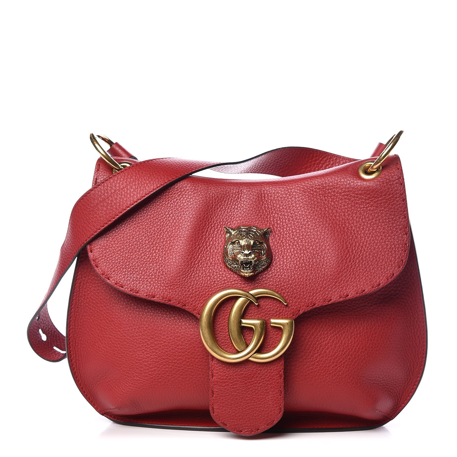 Gucci Cellarius Calfskin Feline GG Marmont Flap Shoulder Bag Vulcanic Red 1 of 9