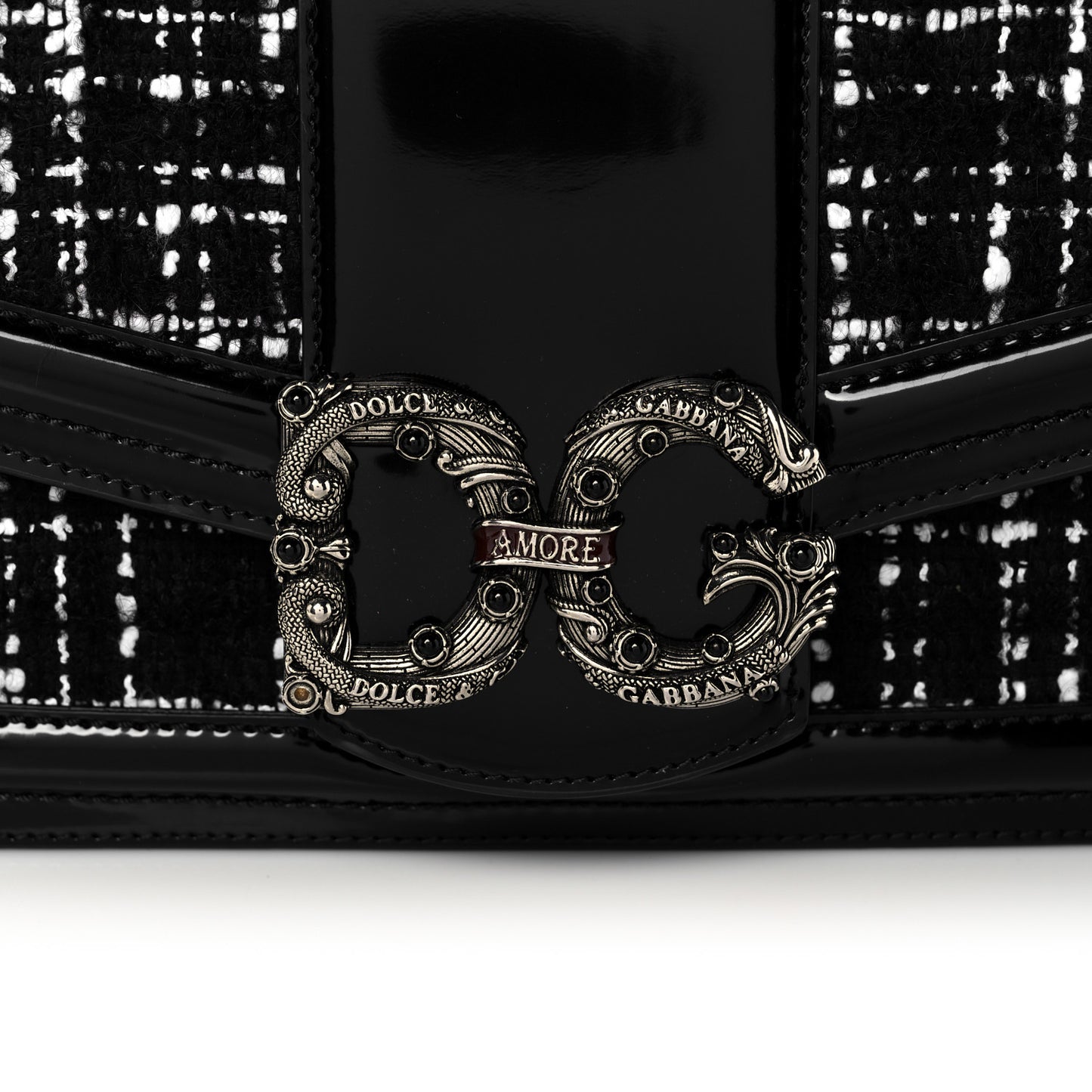Polished Calfskin Tweed DG Amore Envelope Bag Black