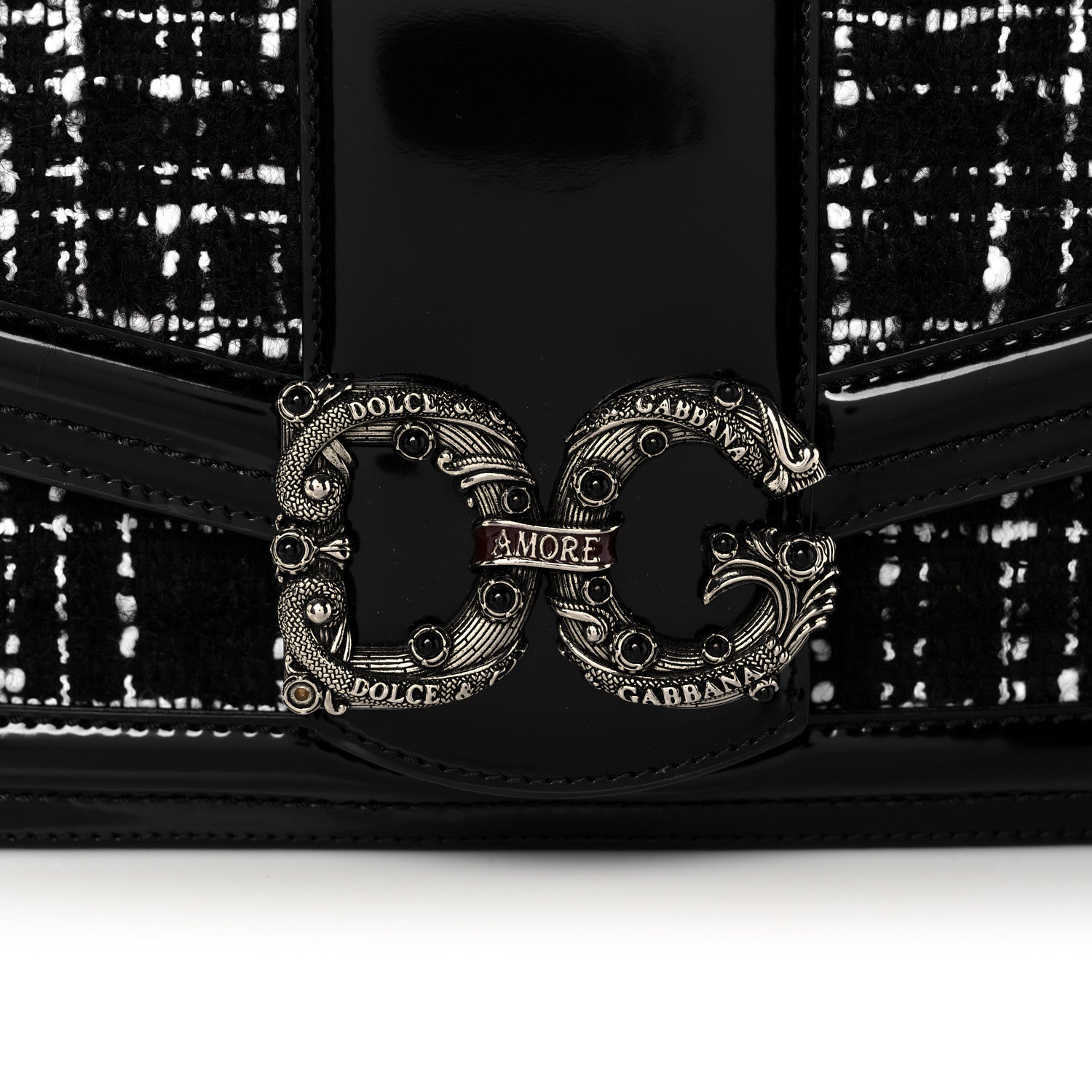 Dolce & Gabbana Polished Calfskin Tweed DG Amore Envelope Bag Black 8 of 16