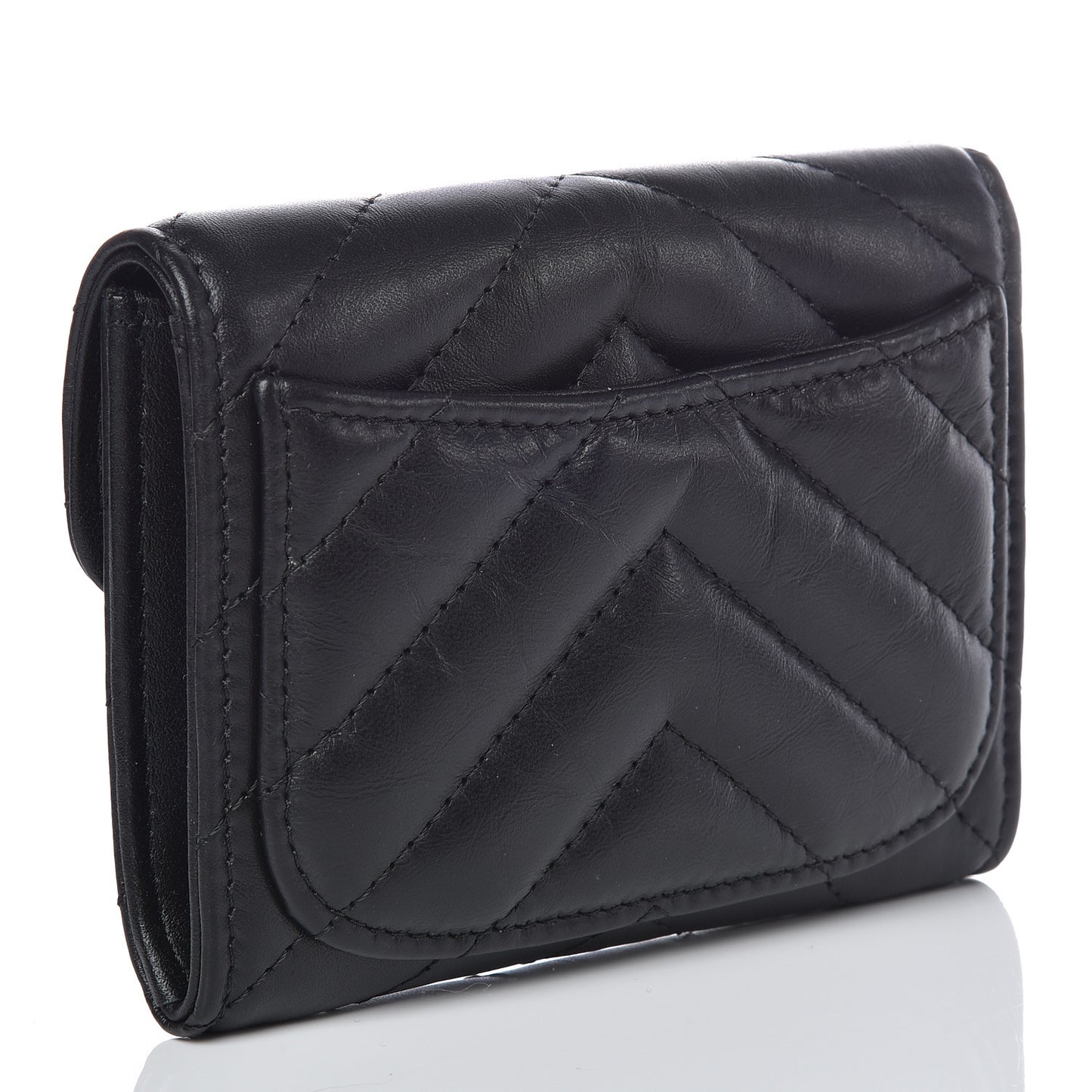Aged Calfskin Chevron Quilted Reissue Card Holder Wallet So Black