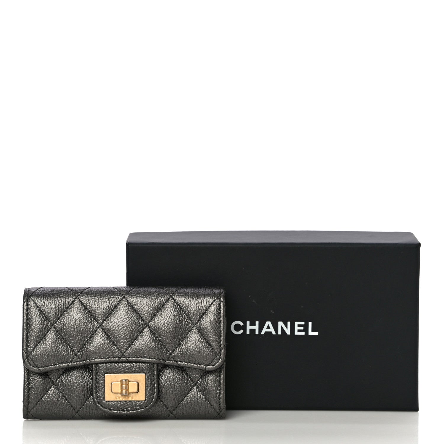 Chanel Metallic Calfskin Quilted Reissue Flap Card Holder Grey 12 of 12