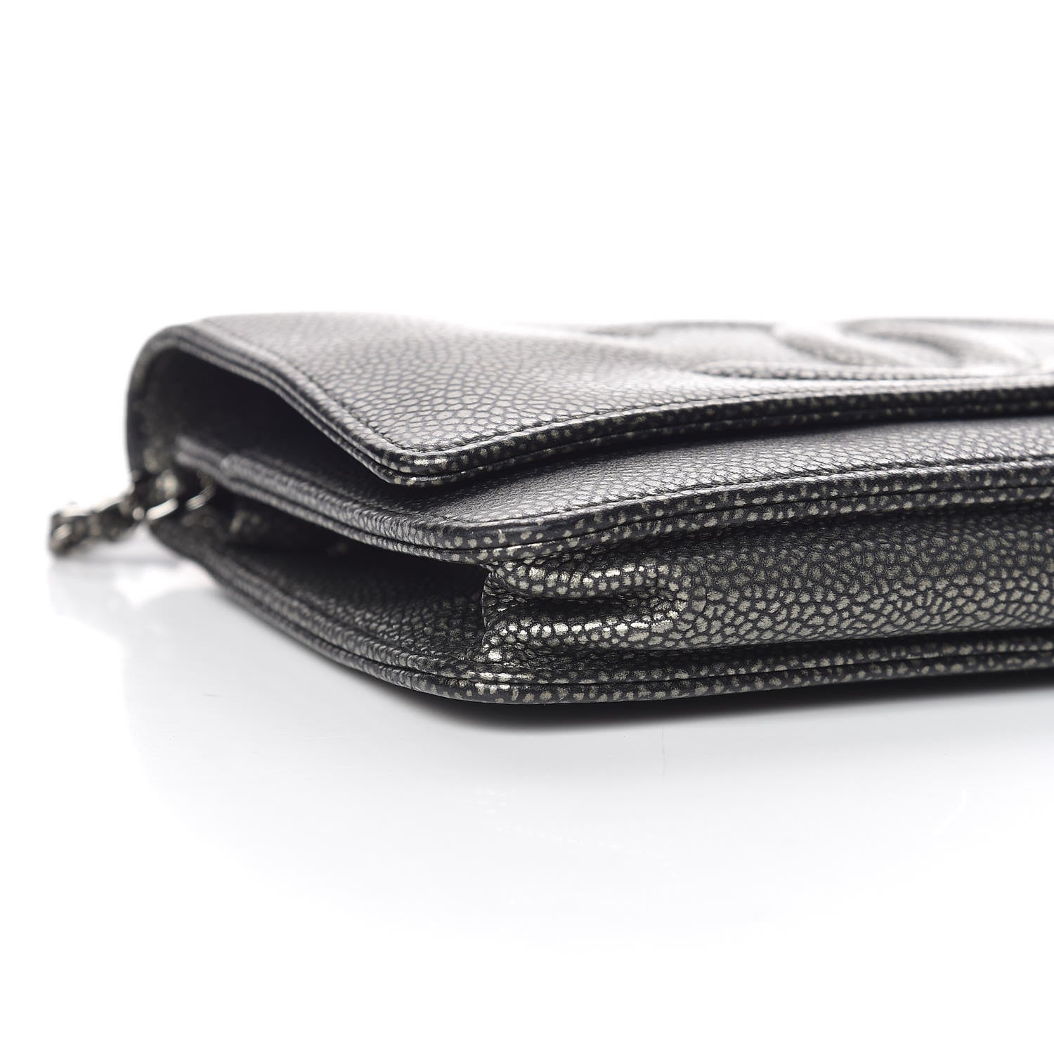 Chanel Metallic Caviar Timeless CC Wallet On Chain WOC Grey 9 of 12