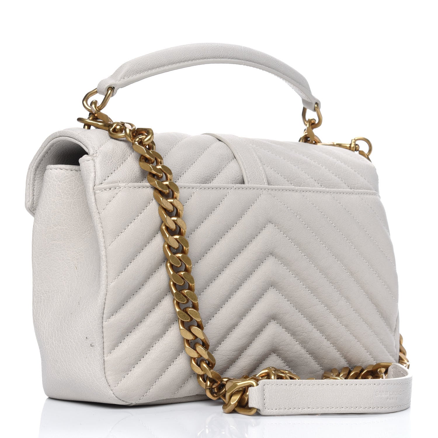 Saint Laurent Sheepskin Matelasse Chevron Monogram Medium College Bag Crema Soft 4 of 23