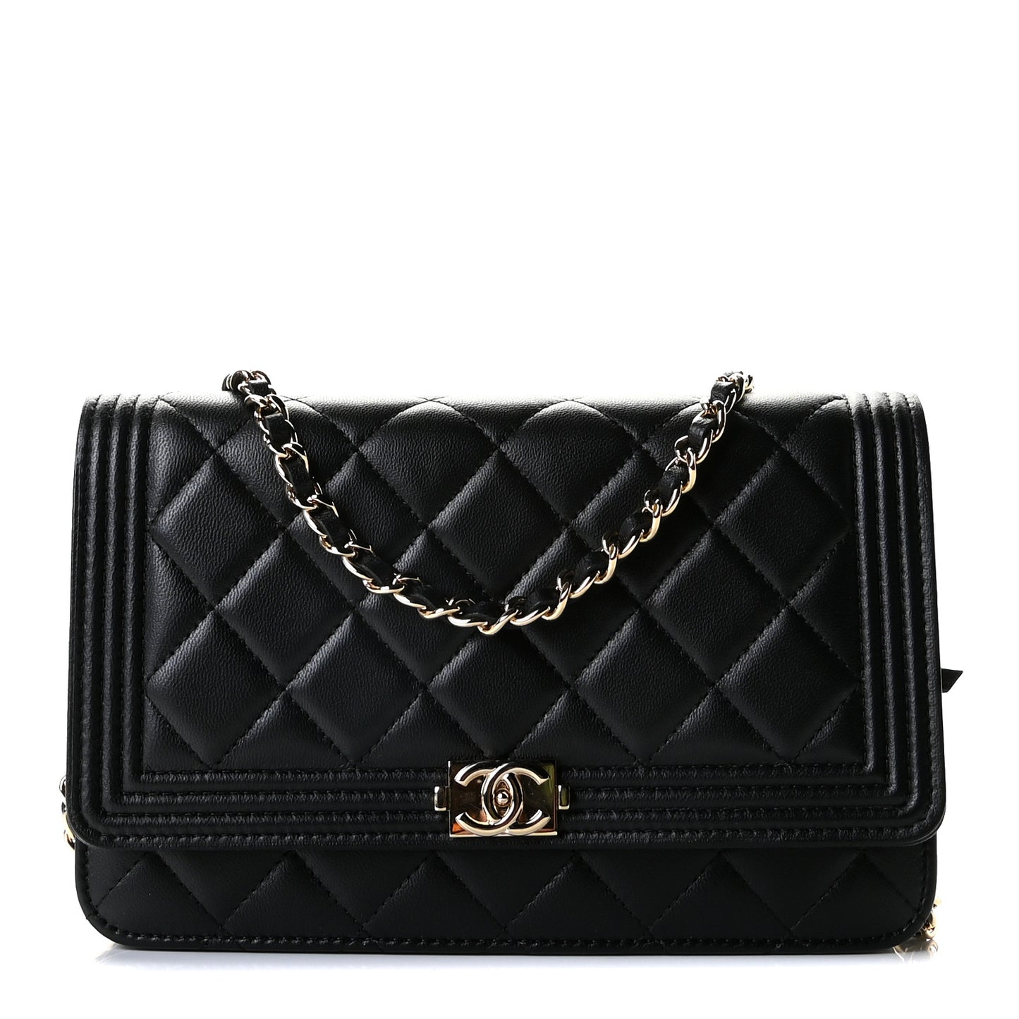 Lambskin Quilted Boy Wallet On Chain WOC Black