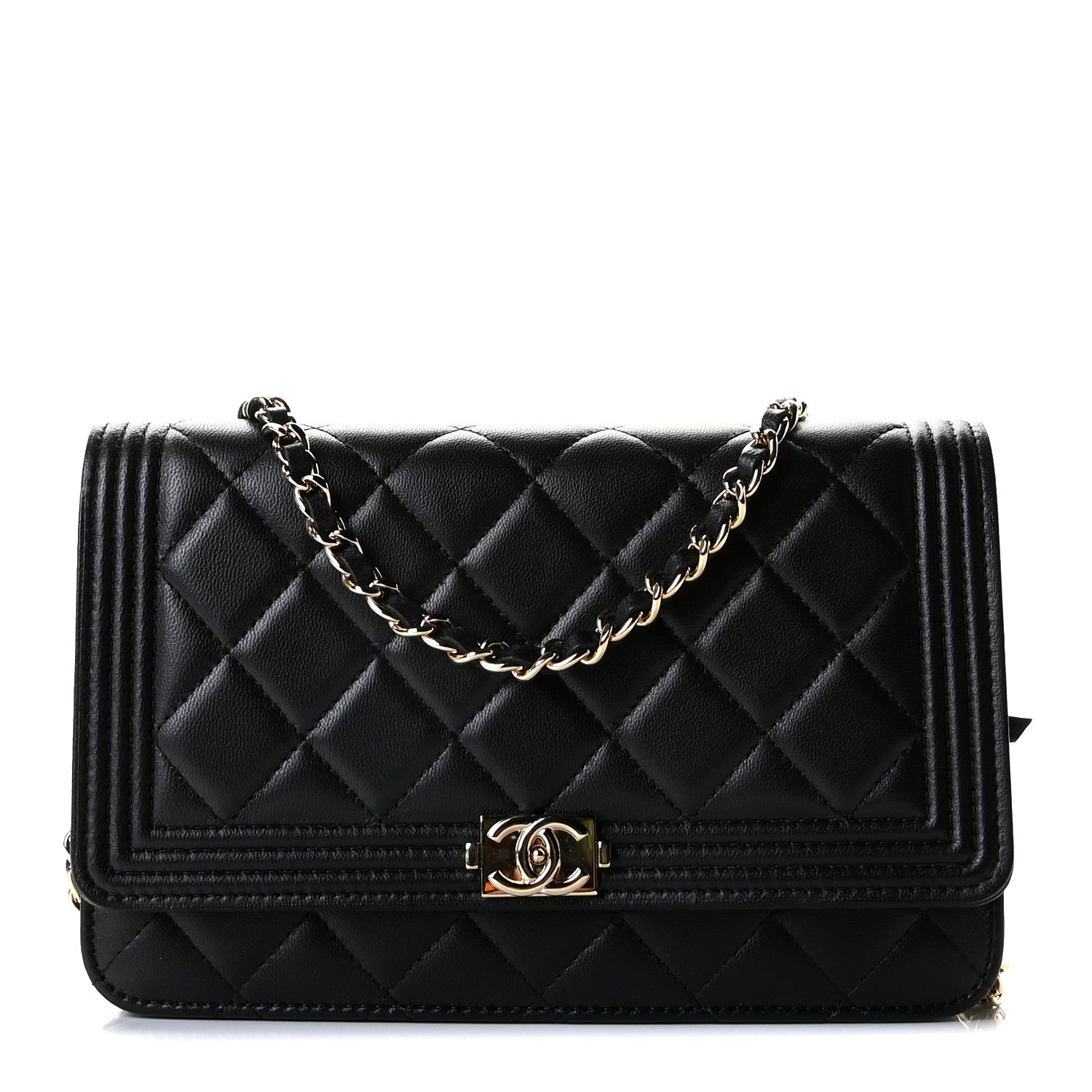 Chanel Lambskin Quilted Boy Wallet On Chain WOC Black 1 of 10
