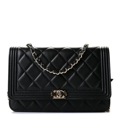 Chanel Lambskin Quilted Boy Wallet On Chain WOC Black 1 of 10