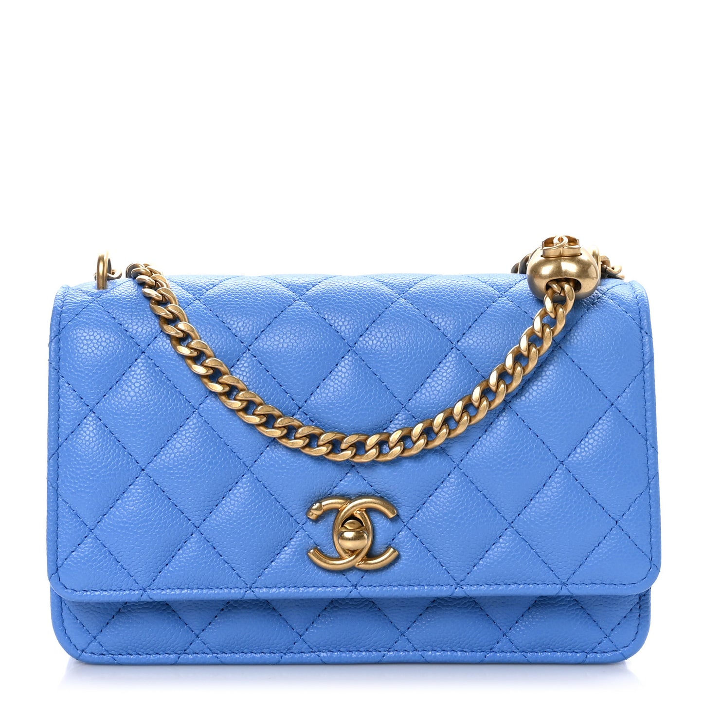 Caviar Quilted Heart Wallet On Chain WOC Blue
