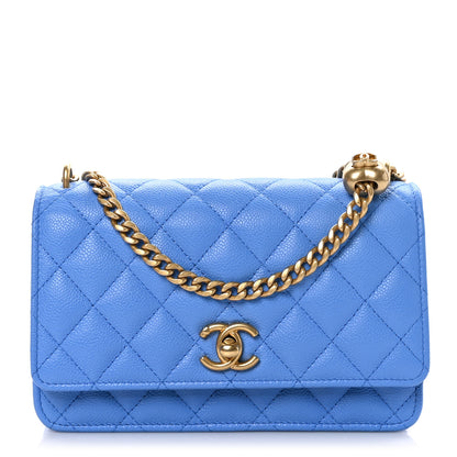 Chanel Caviar Quilted Heart Wallet On Chain WOC Blue 1 of 11