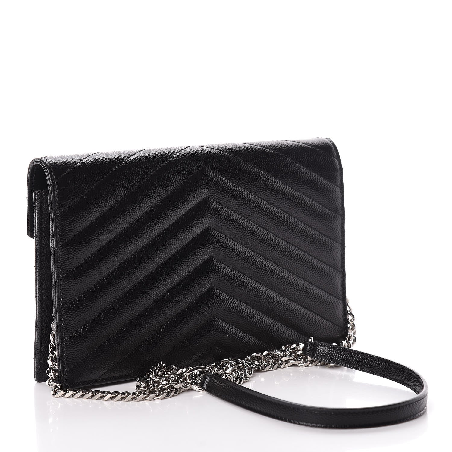 Saint Laurent Grain De Poudre Matelasse Chevron Monogram Envelope Chain Wallet Black 3 of 10