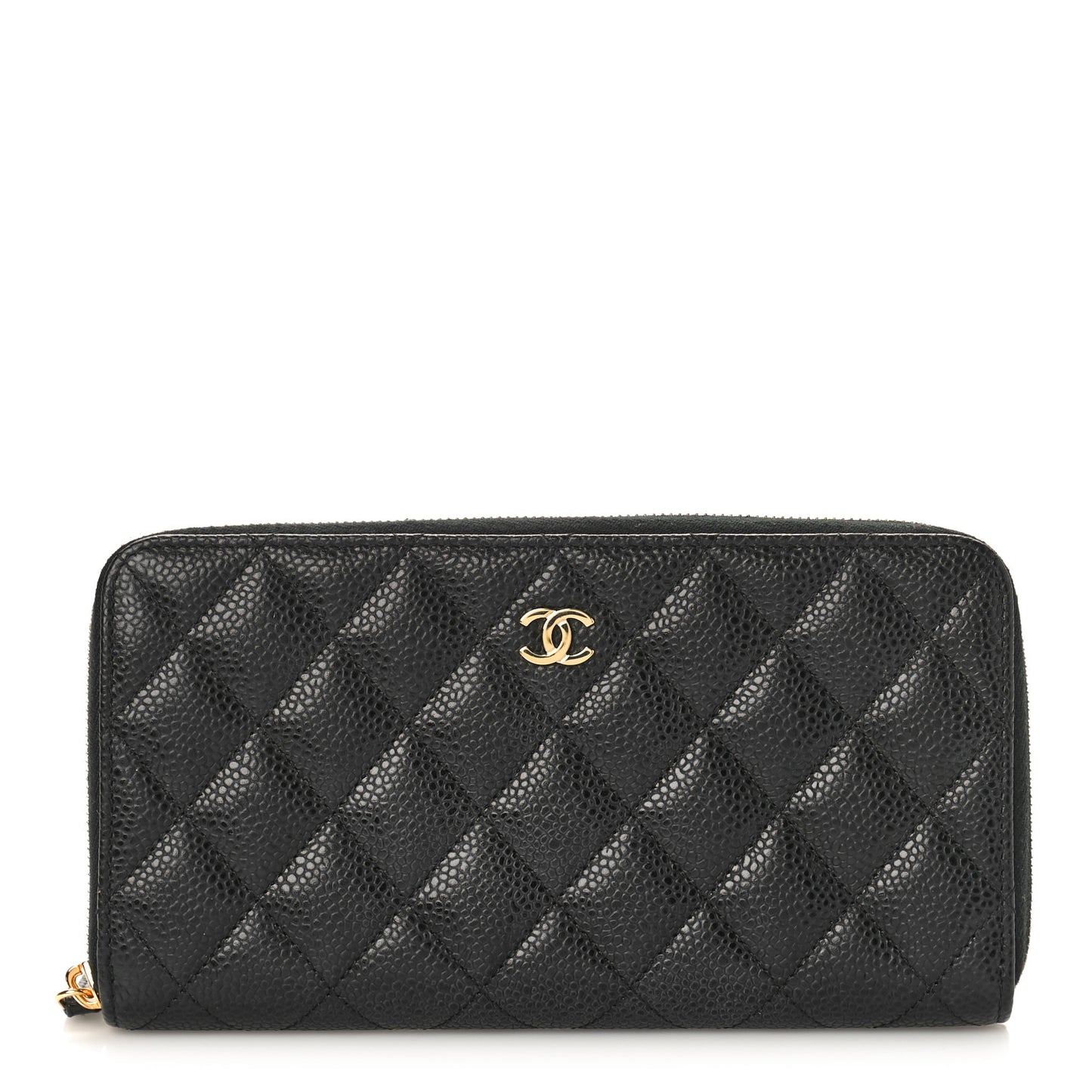 Caviar Quilted Large Gusset Zip Around Wallet Black