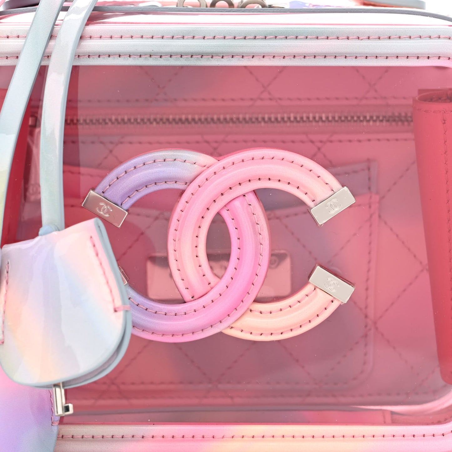 PVC Patent Calfskin Patent Lambskin Small CC Vanity Case Pink