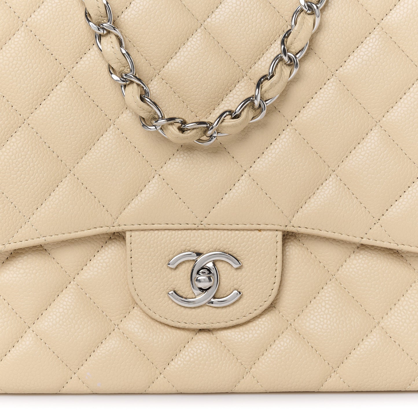 Caviar Quilted Jumbo Single Flap Beige Clair