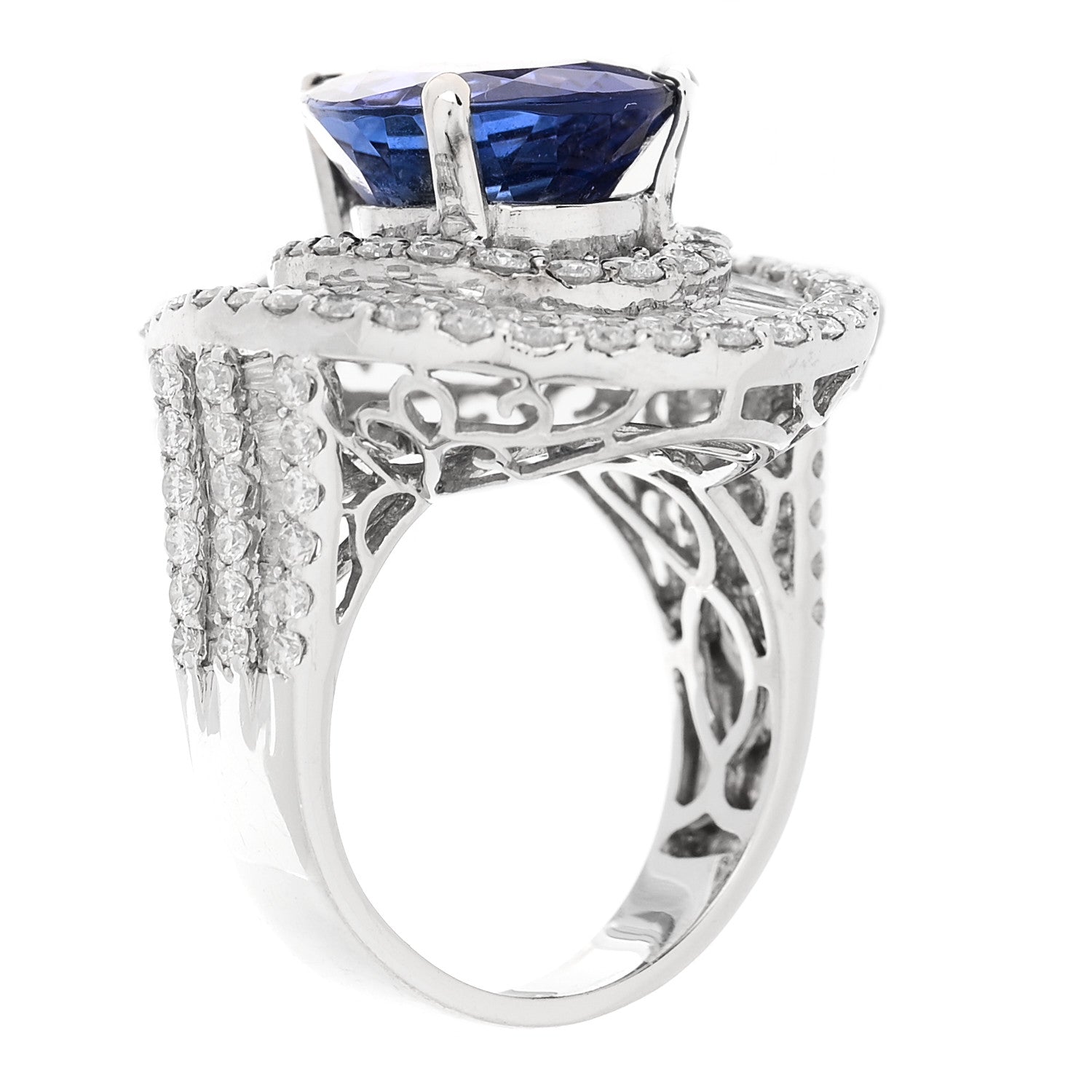 Parker & West by FASHIONPHILE 18K White Gold Diamond Tanzanite 3.64ctw Pear Cut Cocktail Ring 54 6.75 6 of 9