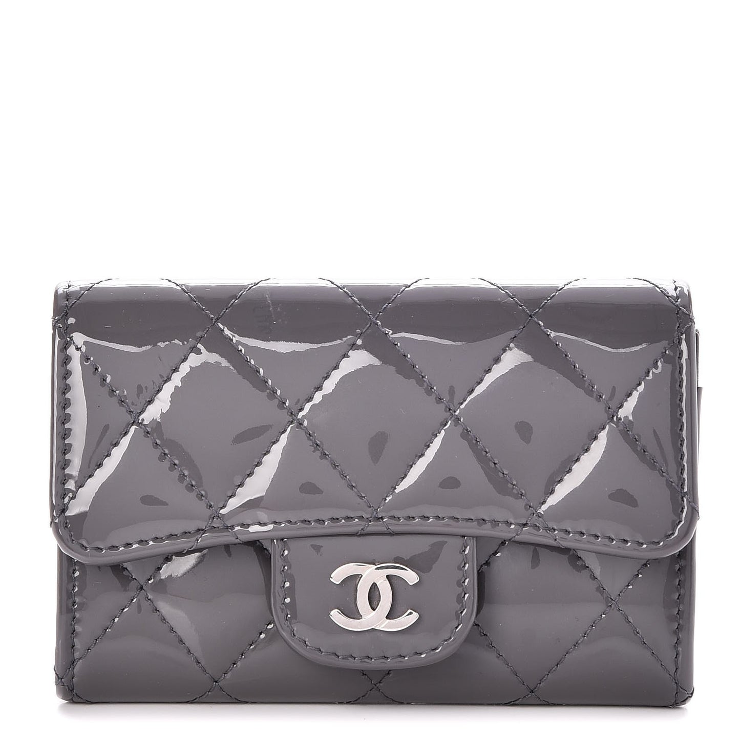 Patent Quilted Card Holder Dark Grey