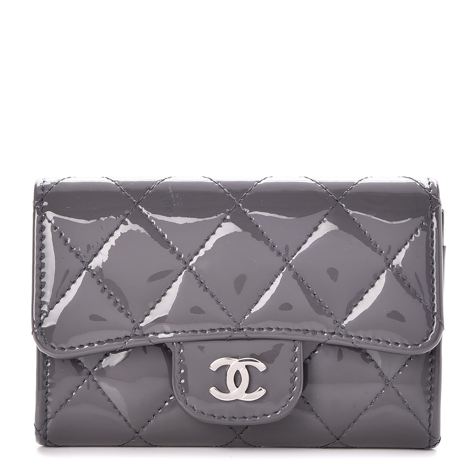 Chanel Patent Quilted Card Holder Dark Grey 1 of 9