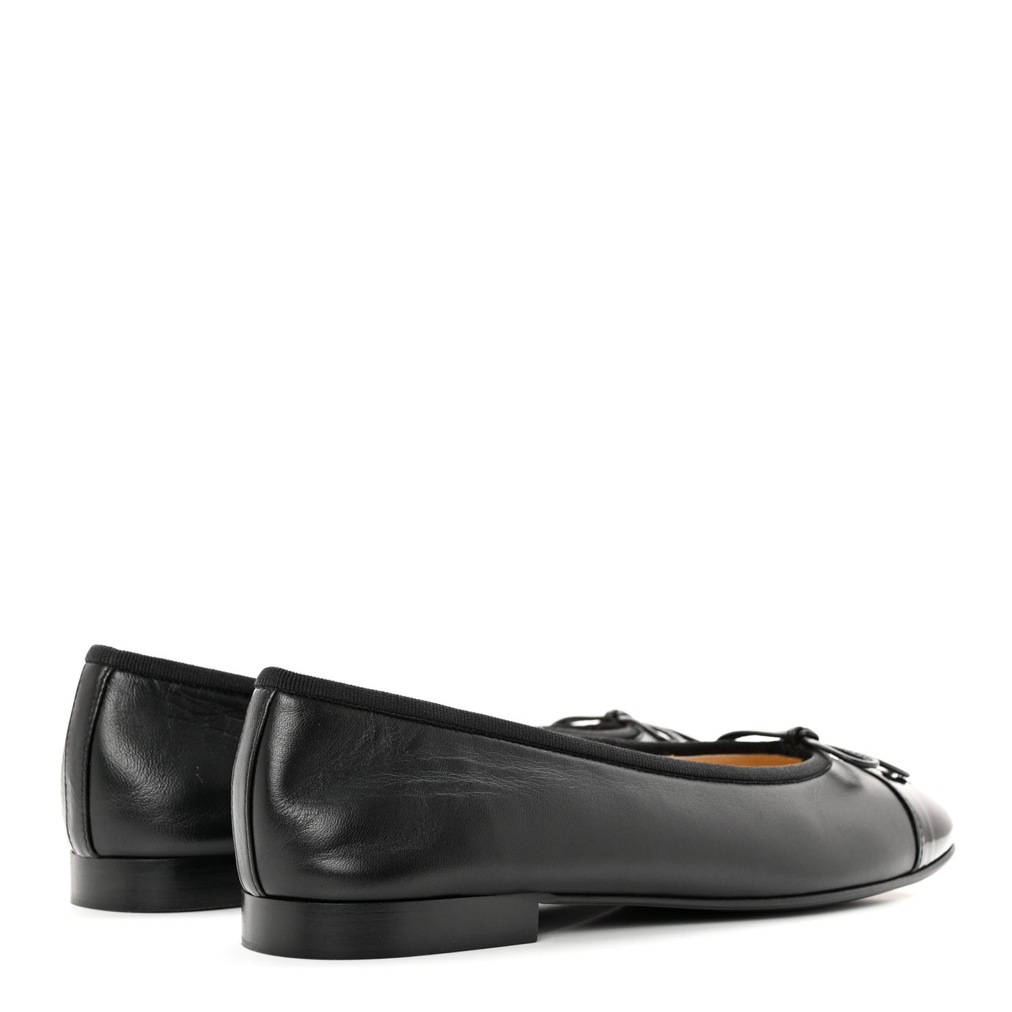 Lambskin Patent CC Cap Toe Ballerina Flats 37.5 Black