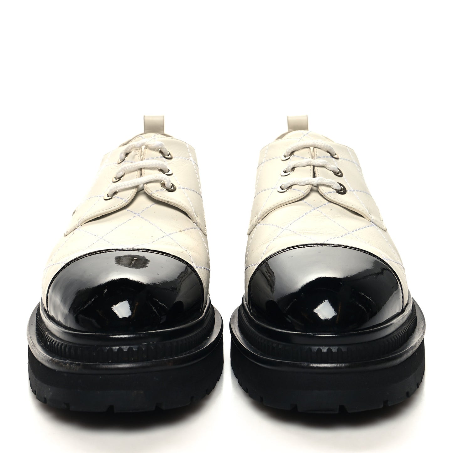Calfskin Patent Stitched Cap Toe Lace Up Oxfords 38 White Black