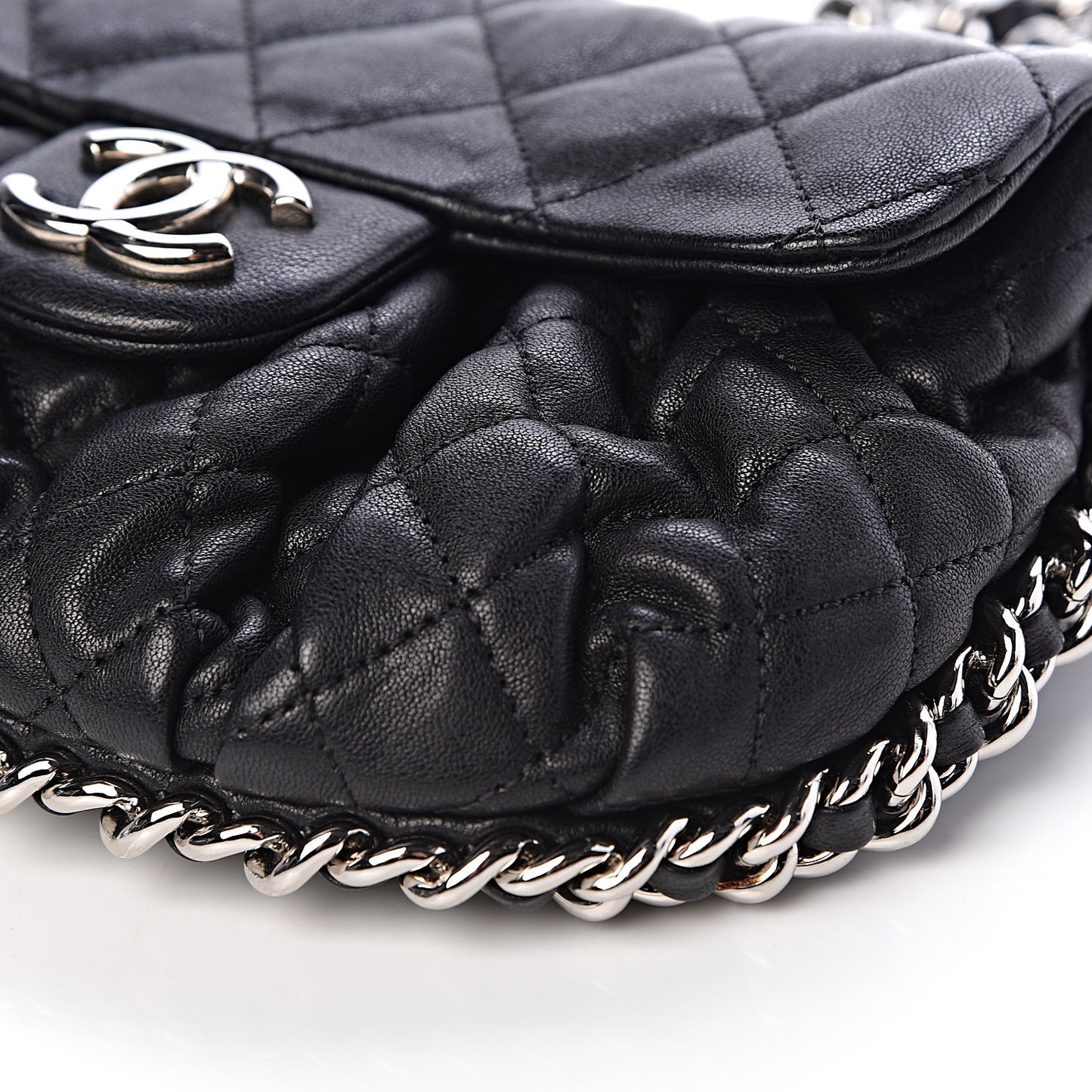 Washed Lambskin Quilted Mini Chain Around Flap Black