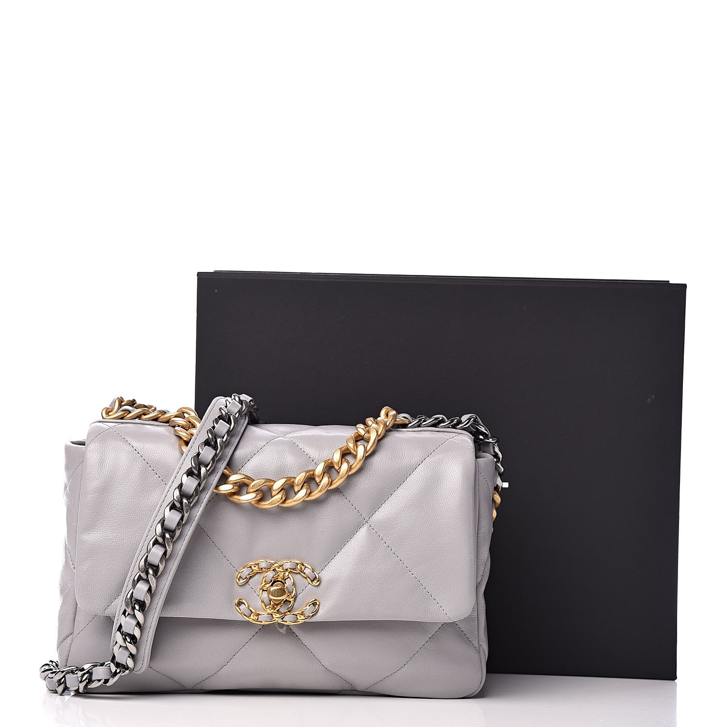 Chanel Goatskin Quilted Medium 19 Flap Grey 11 of 11