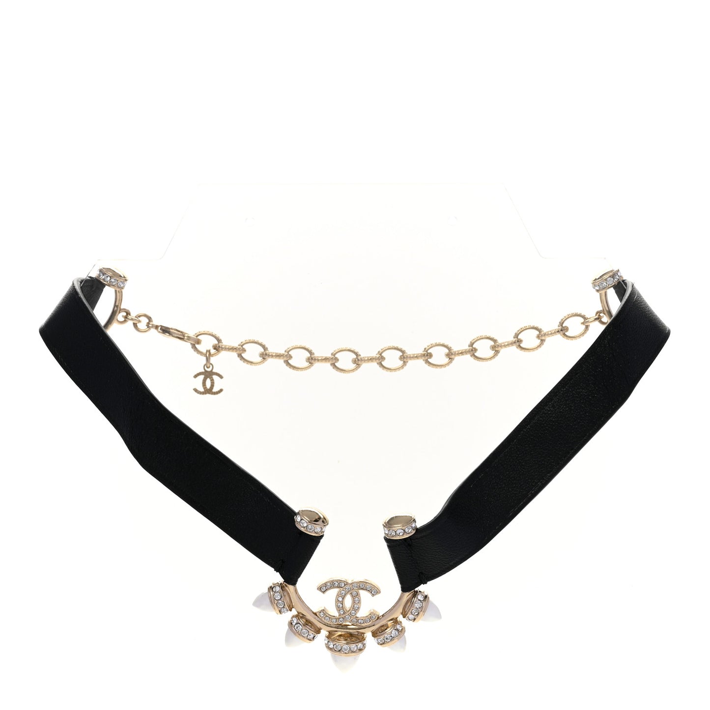 Lambskin Spike Pearl Crystal CC Choker Black