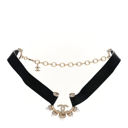 Chanel Lambskin Spike Pearl Crystal CC Choker Black 3 of 6