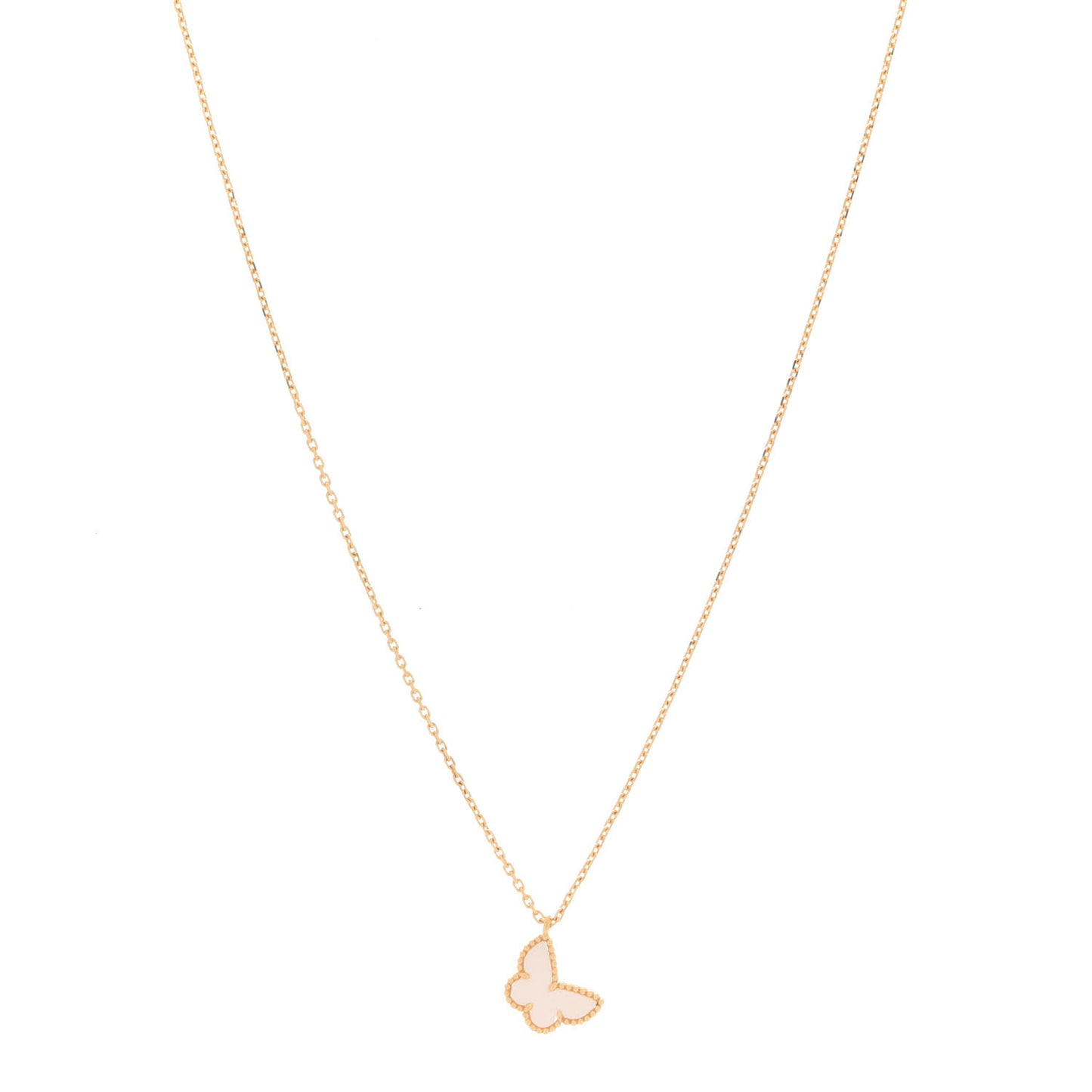 18K Yellow Gold Mother of Pearl Sweet Alhambra Butterfly Pendant Necklace
