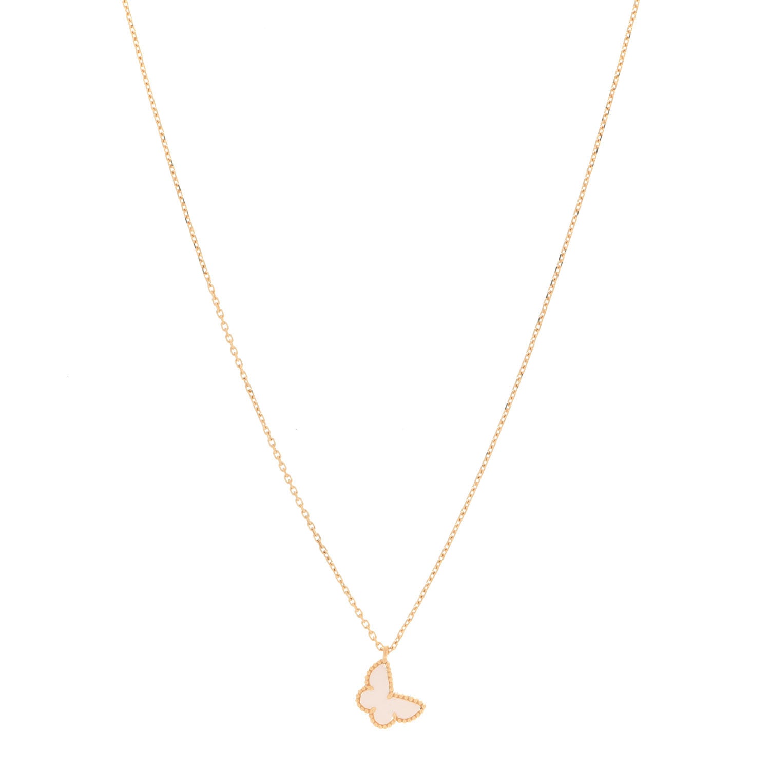 Van Cleef & Arpels 18K Yellow Gold Mother of Pearl Sweet Alhambra Butterfly Pendant Necklace 1 of 6
