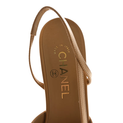 Chanel Goatskin Grosgrain Cap Toe CC Slingback Pumps 40 Beige Black 8 of 10