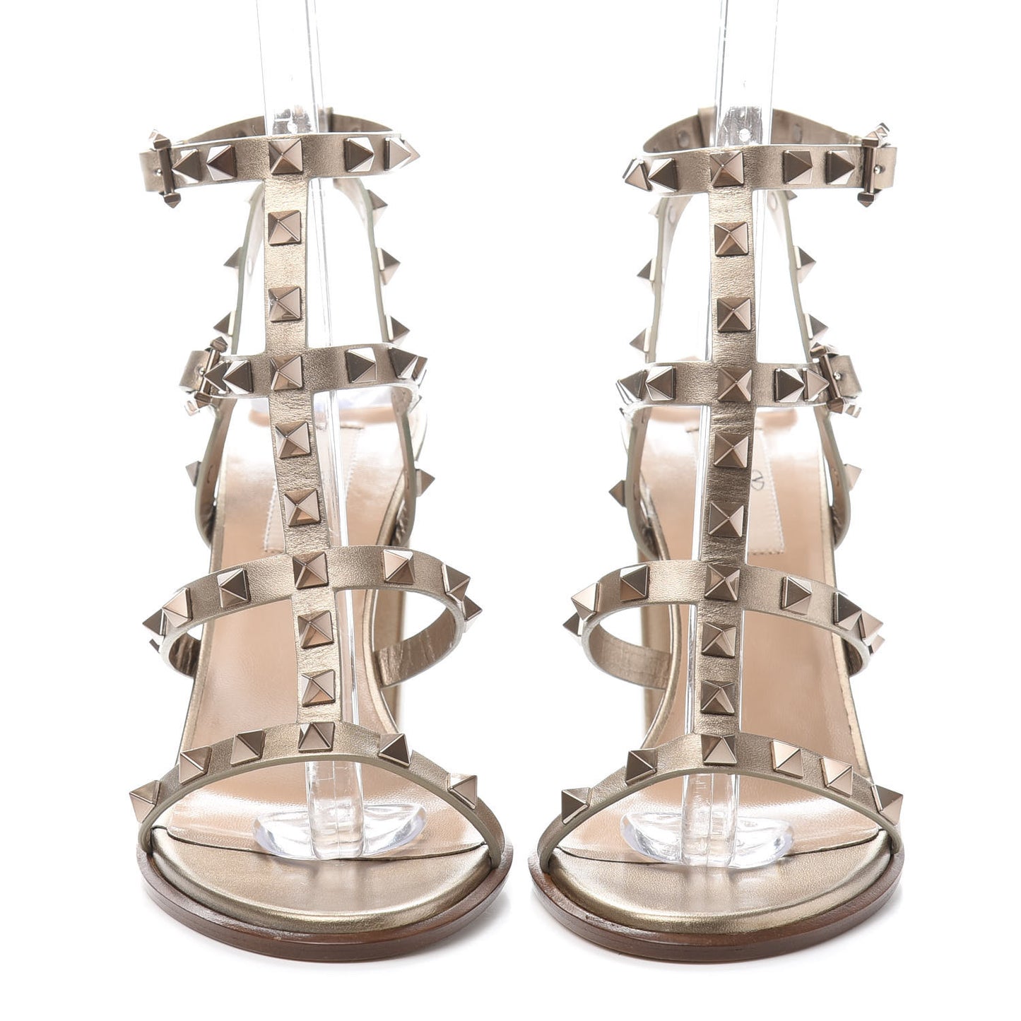 Metallic Calfskin Rockstud 90mm City Sandals 37.5 Skin