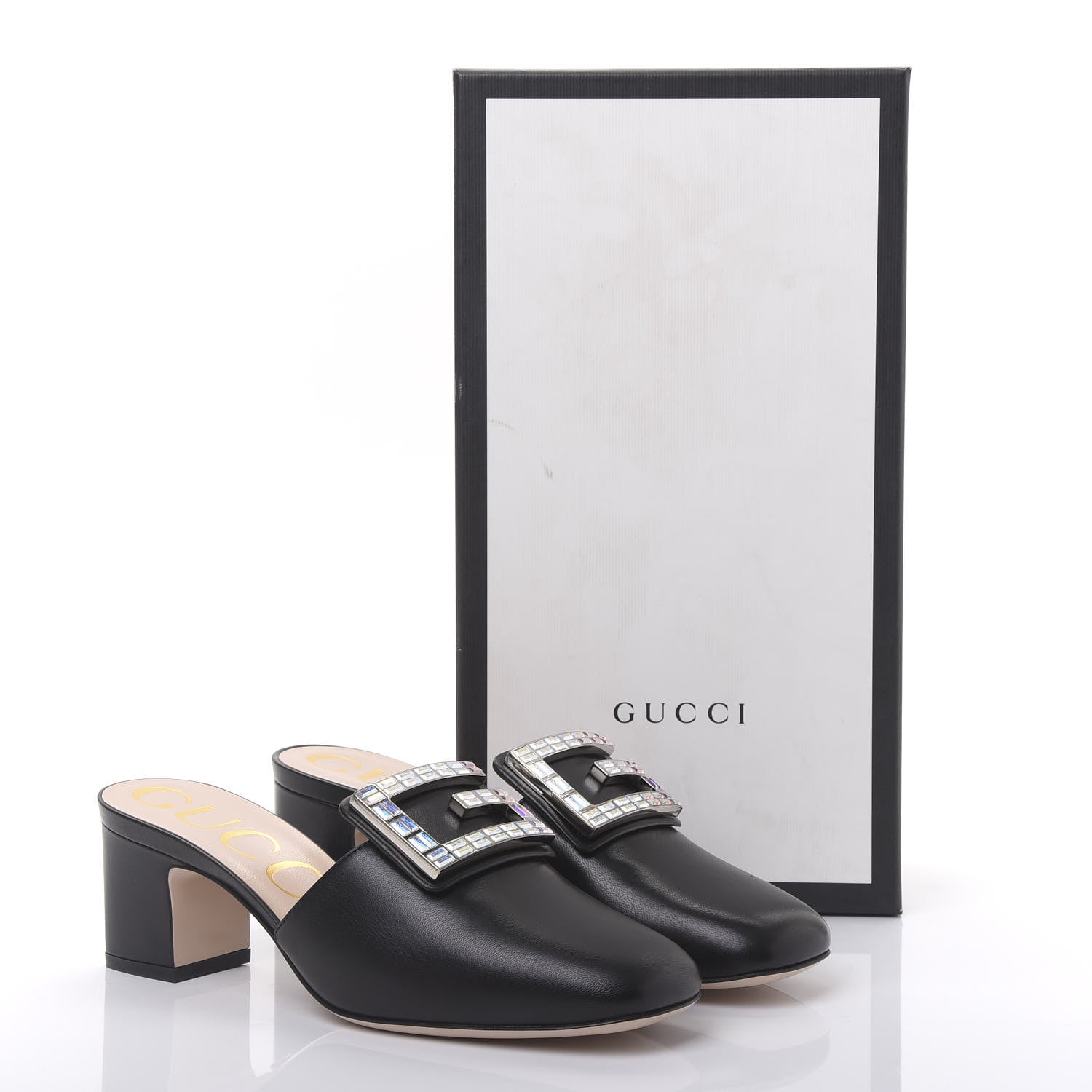 Gucci Malaga Kid Crystal Square G Madelyn Mules 37 Black 9 of 9