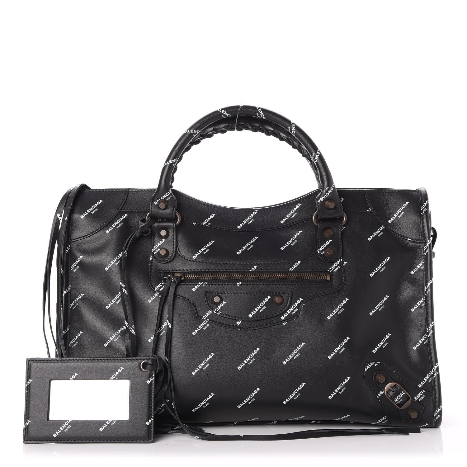 Balenciaga Veau Allover Logo Classic Hardware City Black White 1 of 8