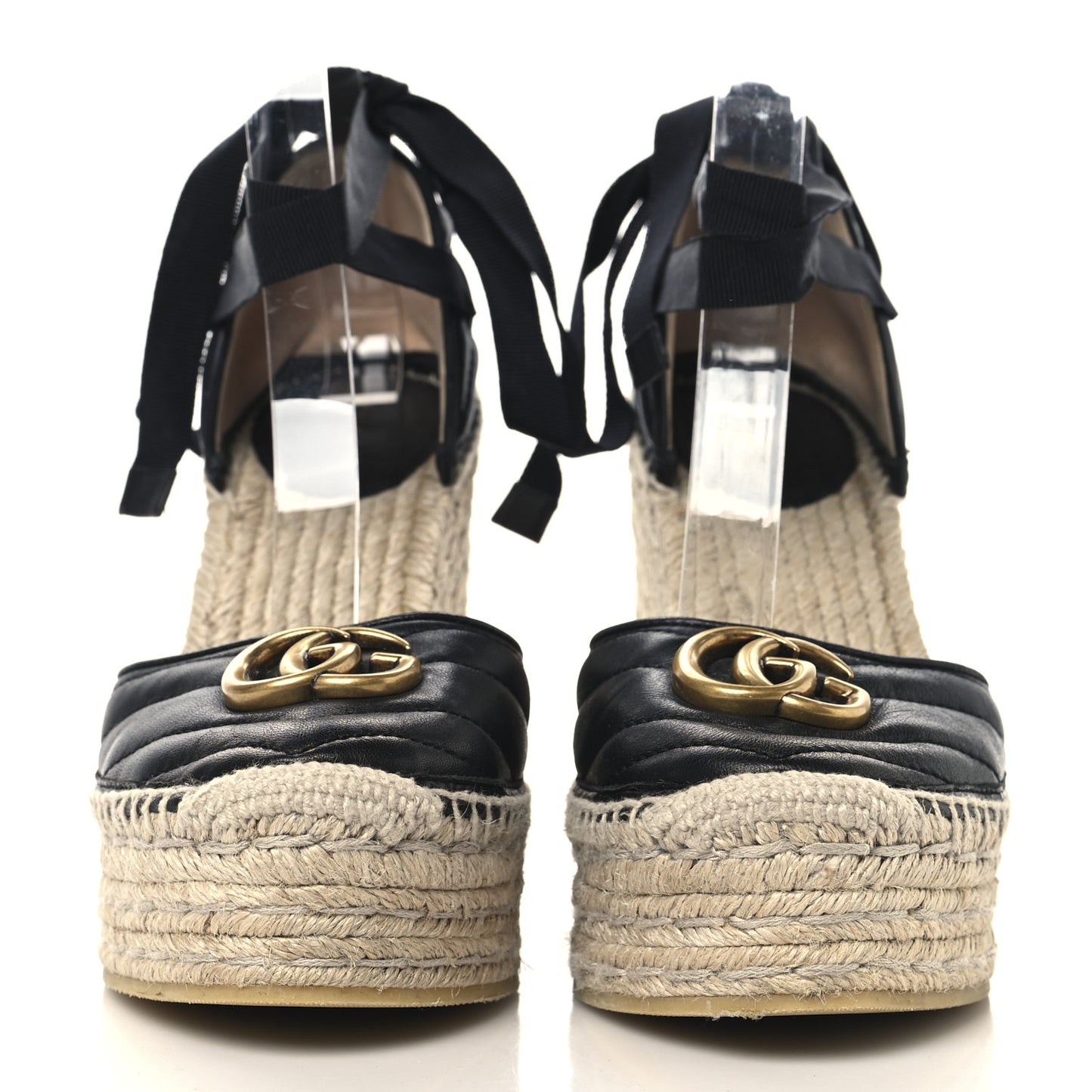 Nappa Matelasse GG Marmont Ankle Wrap Platform 35/120mm Espadrille Wedges 38.5 Black