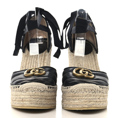 Gucci Nappa Matelasse GG Marmont Ankle Wrap Platform 35/120mm Espadrille Wedges 38.5 Black 3 of 10