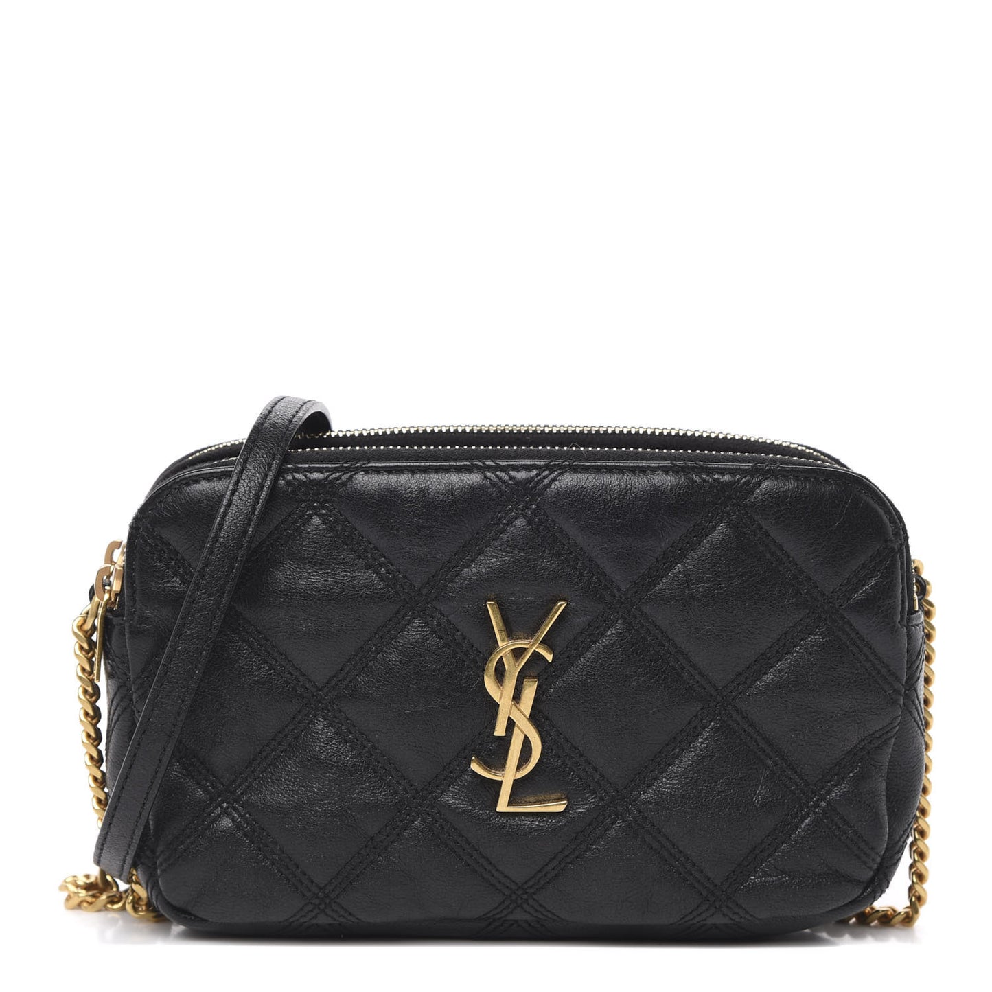 Grained Lambskin Quilted Mini Becky Double Zip Bag Black