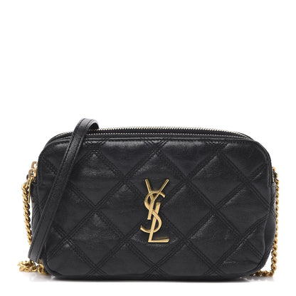 Saint Laurent Grained Lambskin Quilted Mini Becky Double Zip Bag Black 1 of 11