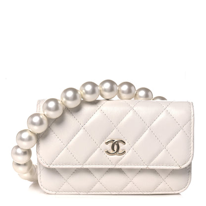 Chanel Calfskin Quilted Maxi Pearls Clutch With Chain White 1 of 12
