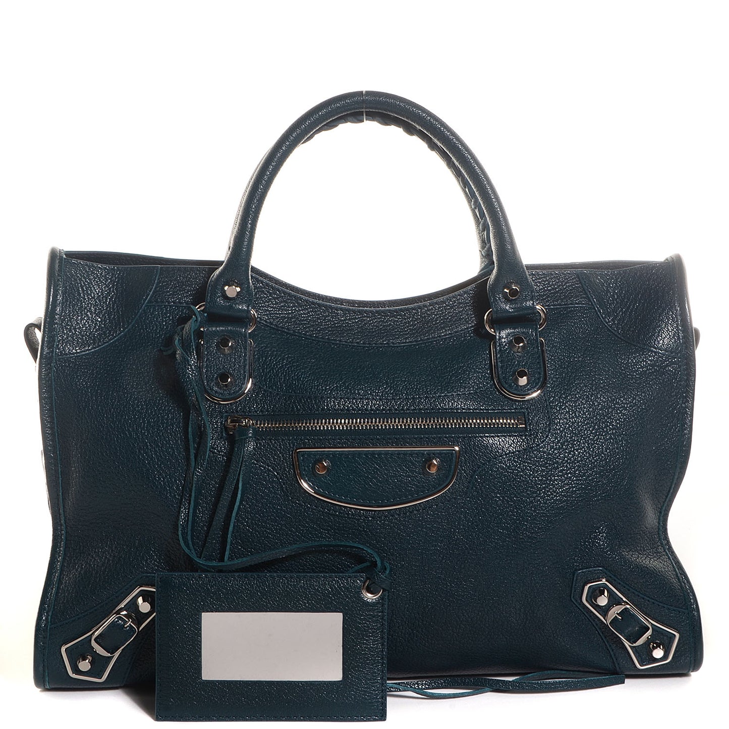 Chevre Silver Metallic Edge Hardware City Bleu Paon