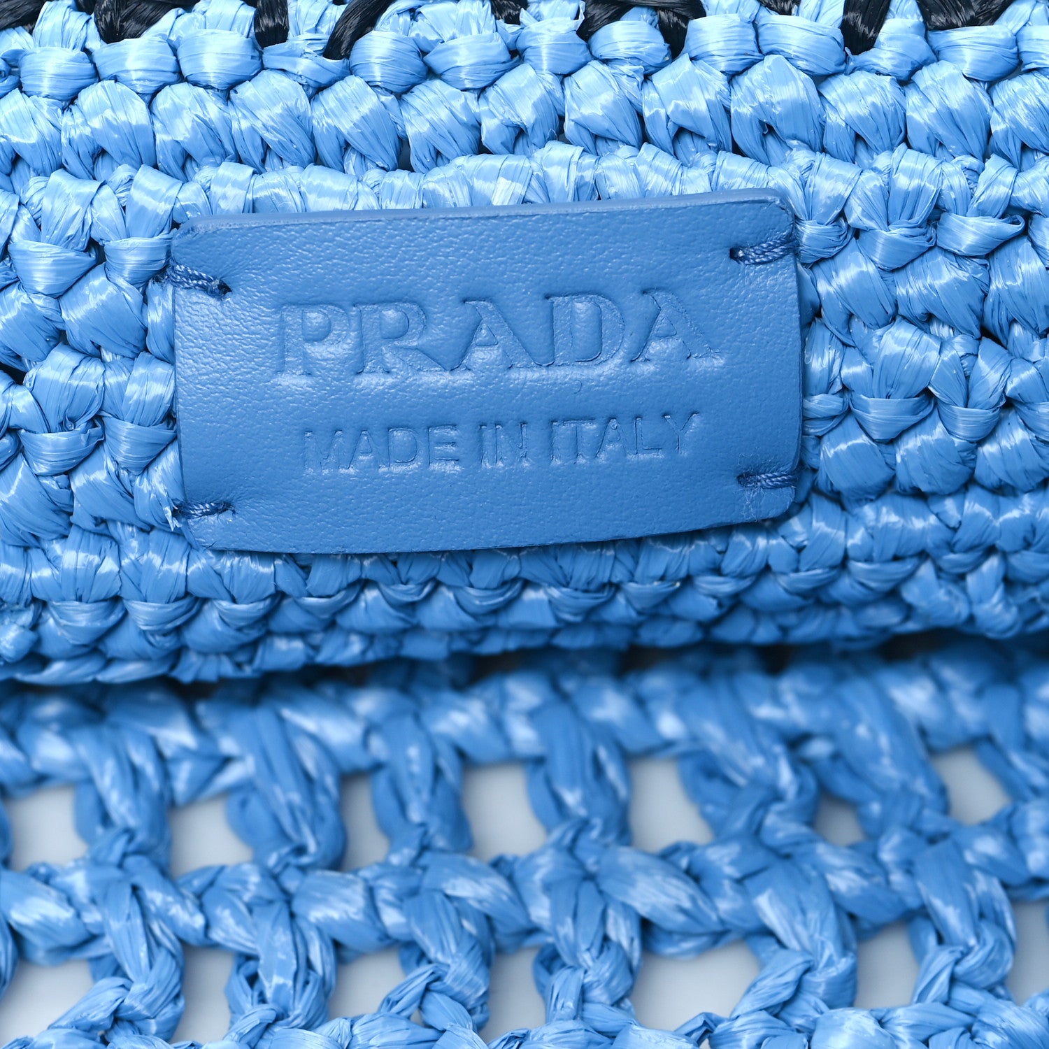 Prada Yarn Raffia Effect Crochet Logo Embroidered Shopping Tote Bag Celeste 6 of 9