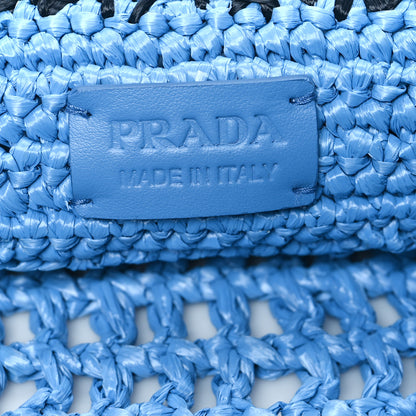 Prada Yarn Raffia Effect Crochet Logo Embroidered Shopping Tote Bag Celeste 6 of 9