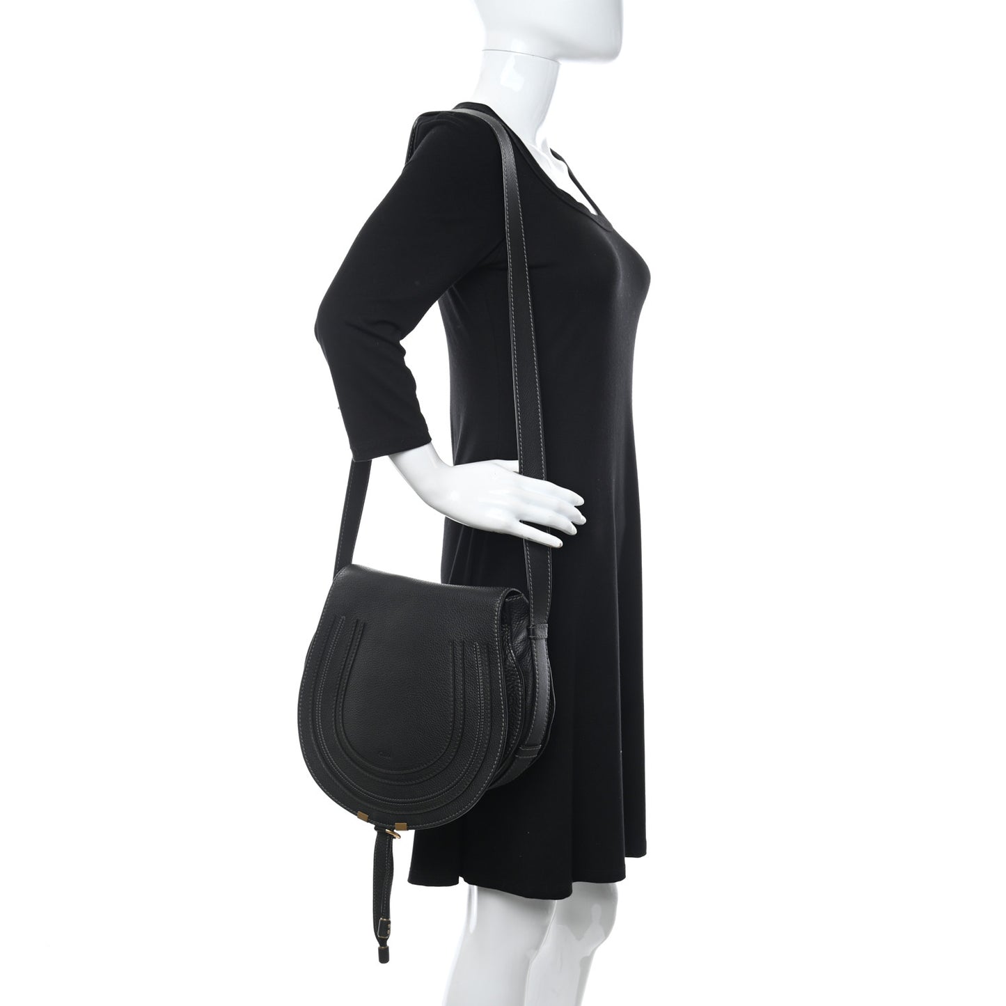 Calfskin Medium Marcie Round Crossbody Bag Black