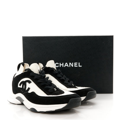 Chanel Fabric Suede Calfskin CC Sneakers 39.5 White Black 9 of 9