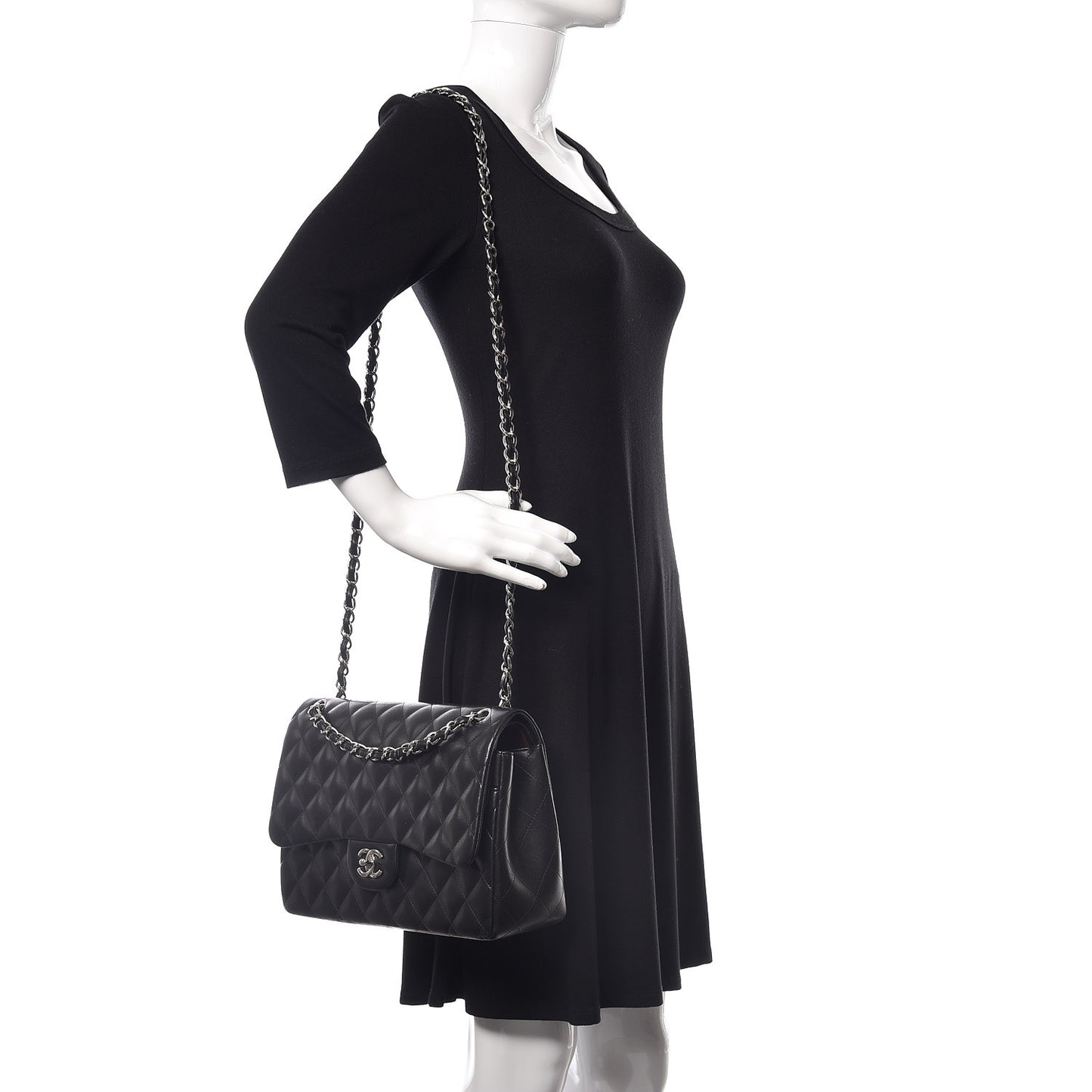 Lambskin Quilted Jumbo Double Flap Black