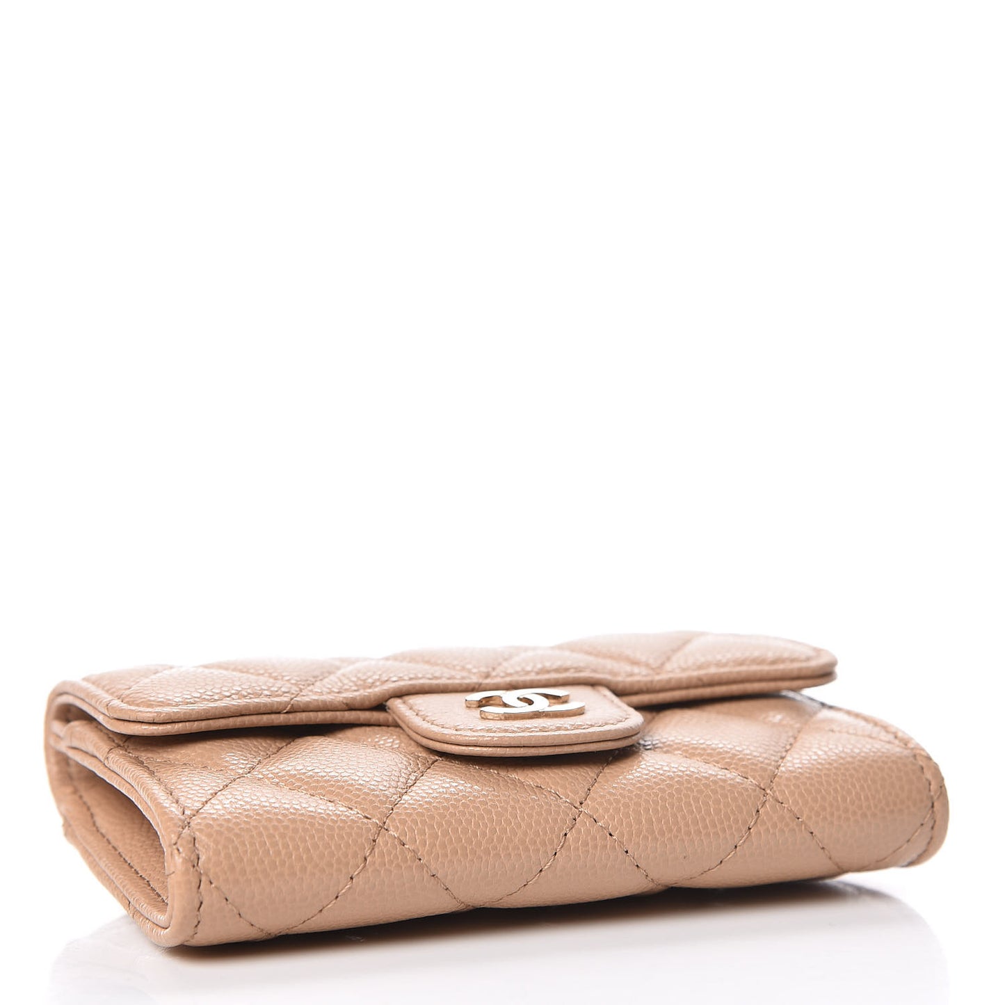 Caviar Quilted Card Holder Wallet Beige