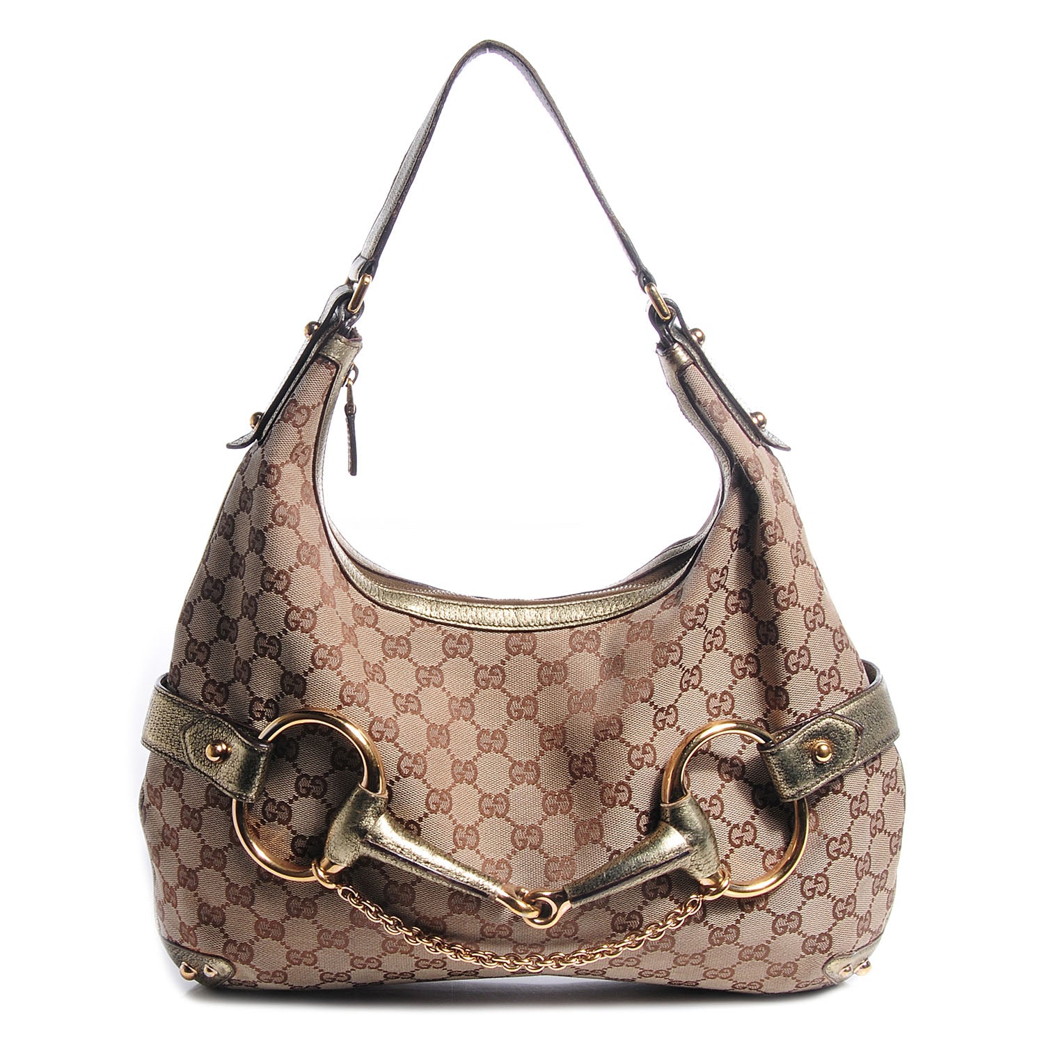 Gucci Monogram Large Horsebit Chain Hobo Metallic 1 of 8