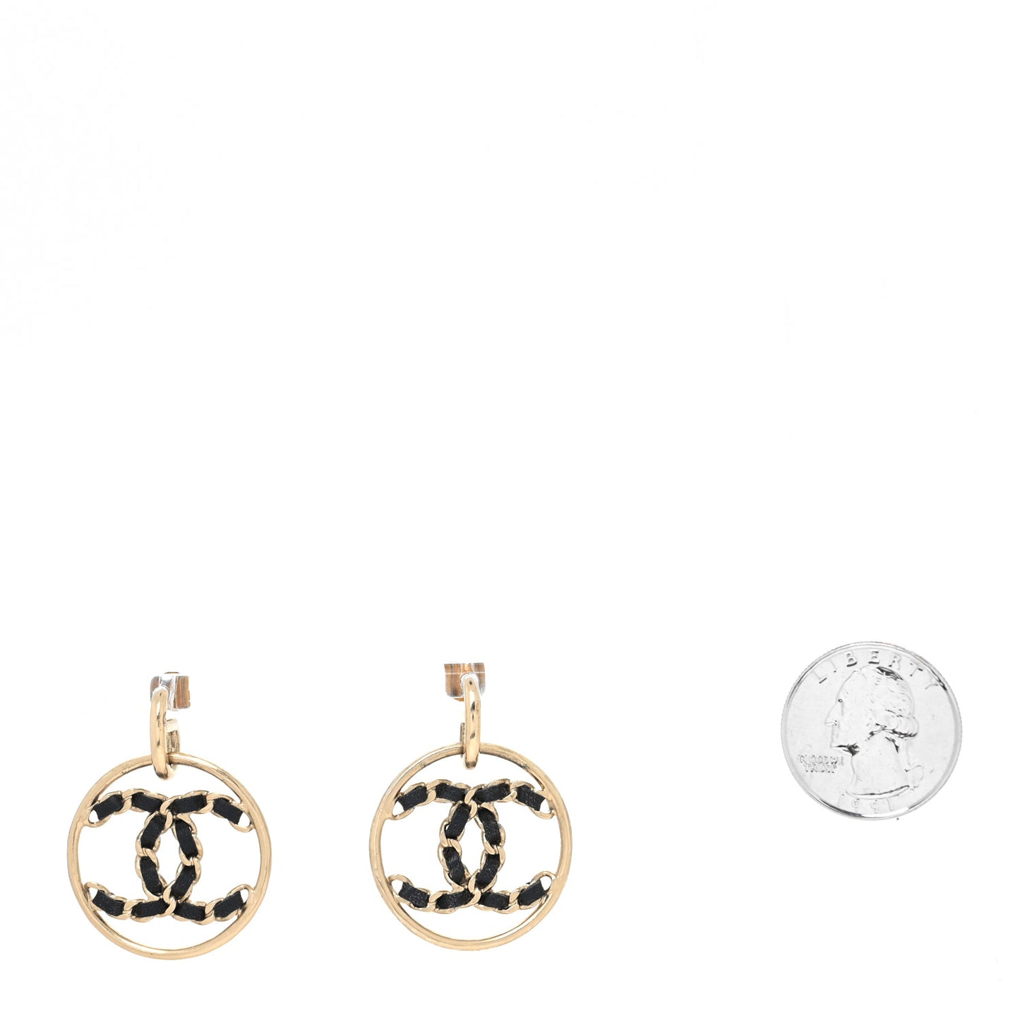 Lambskin High Society CC Round Drop Earrings Gold Black