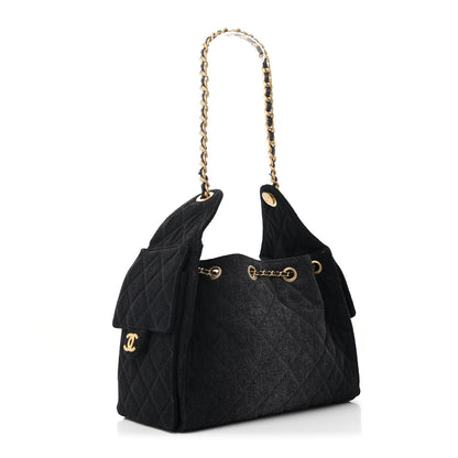 Chanel Washed Denim Quilted Small Chanel 25 Handbag Black 3 of 11