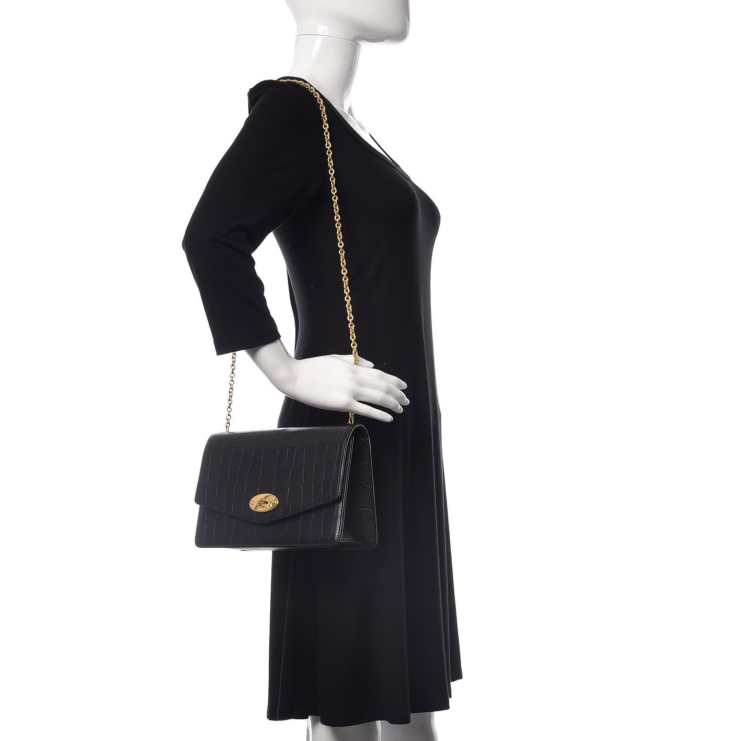 Deep Calfskin Crocodile Embossed Medium Darley Black